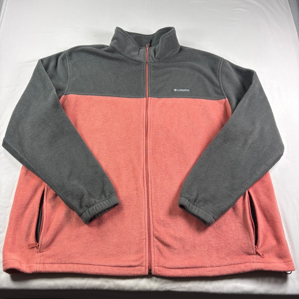Columbia Fleece Jacket Mens 4XLT Tall Pink Gray Full Zip Casual Outdoor